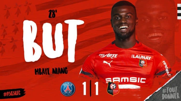 (Vidéo) PSG - Rennes: Mbaye Niang égalise pour les Rouge et Noir au Parc des princes ! - wiwsport