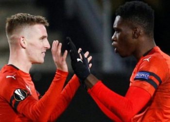504 media365 sport news 358 be6 4da8fc58bc6d9a72d05cf076f6 ligue europa groupe k porte par ismaila sarr rennes domine astana et se hisse en 16emes de finale 8717431 bourigeaud sarr rennes 1024x425 ext