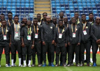 LUBLIN, POLAND - MAY 22:   The players and coaching staff of Senegal pose for a team photograph at Lublin Stadium during a media day prior to the 2019 FIFA U-20 World Cup on May 22, 2019 in Lublin, Poland. (Photo by Alex Livesey - FIFA/FIFA via Getty Images)