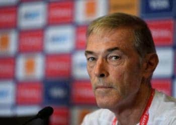 Benin's coach Michel Dussuyer attends a press conference on the eve of the 2019 Africa Cup of Nations (CAN) quarter final football match between Benin and Senegal at the 30 June stadium in Cairo on July 9, 2019. (Photo by Khaled DESOUKI / AFP)