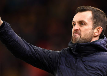 STOKE ON TRENT, ENGLAND - JANUARY 15:  Nathan Jones, Manager of Stoke City signals during the FA Cup Third Round Replay match between Stoke City and Shrewsbury Town at Bet365 Stadium on January 15, 2019 in Stoke on Trent, United Kingdom. (Photo by Gareth Copley/Getty Images)