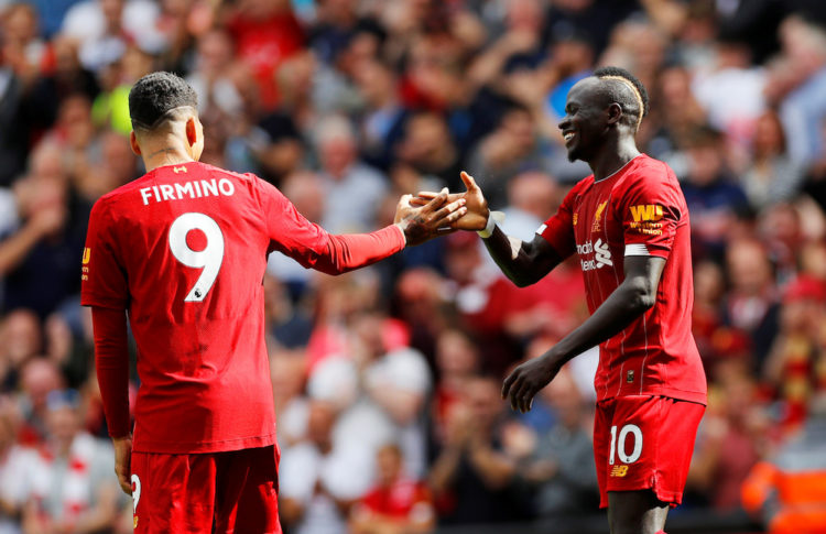 LdC : Liverpool avec son trident Mané-Firmino-Salah face à Genk, les compos ! - wiwsport Soccer Football - Premier League - Liverpool v Newcastle United - Anfield, Liverpool, Britain - September 14, 2019 Liverpool's Sadio Mane celebrates scoring their second goal with teammate Roberto Firmino REUTERS/Phil Noble EDITORIAL USE ONLY. No use with unauthorized audio, video, data, fixture lists, club/league logos or "live" services. Online in-match use limited to 75 images, no video emulation. No use in betting, games or single club/league/player publications. Please contact your account representative for further details.