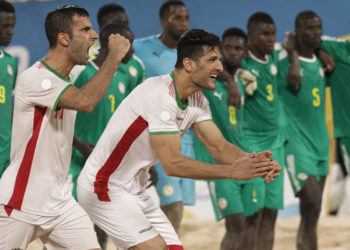 Doha, Qatar - October 13, 2019: Iran vs Senegal in Men's Beach Soccer Preliminary Group C at Katara Beach during day three of the 1st ANOC World Beach Games Qatar 2019 (Photo Konstantinos Tsakalidis / Laurel Photo Services)