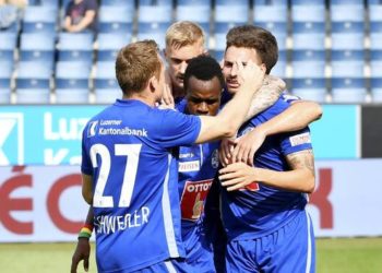 01.09.19 Luzern Fussball Herren Super League Saison 2019/2020 FC Luzern - BSC Young Boys . Im Bild : Torschuetze Ibrahima Ndiaye (M) (FC Luzern) Aktion *** 01 09 19 Lucerne Football Men Super League Season 2019 2020 FC Lucerne BSC Young Boys In picture Scorers Ibrahima Ndiaye M FC Lucerne Action PUBLICATIONxNOTxINxSUI