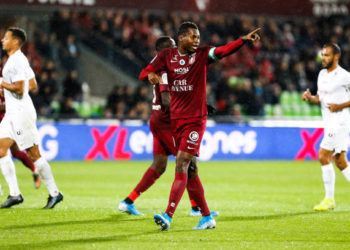 Habib Diallo of Metz during the Ligue 1 match between FC Metz and Montpellier HSC at Stade Saint-Symphorien on November 2, 2019 in Metz, France. (Photo by Fred Marvaux/Icon Sport via Getty Images)