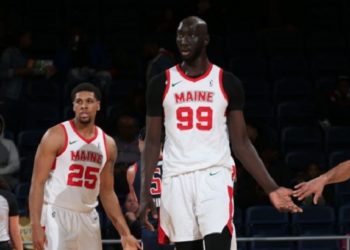 WASHINGTON, DC - DECEMBER 27: Tacko Fall #99 of the Maine Red Claws against the Capital City Go-Go during a NBA G-League game at the Entertainment and Sports Arena on December 27, 2019 in Washington, DC. NOTE TO USER: User expressly acknowledges and agrees that, by downloading and or using this photograph, User is consenting to the terms and conditions of the Getty Images License Agreement. (Photo by Ned Dishman/NBAE via Getty Images)