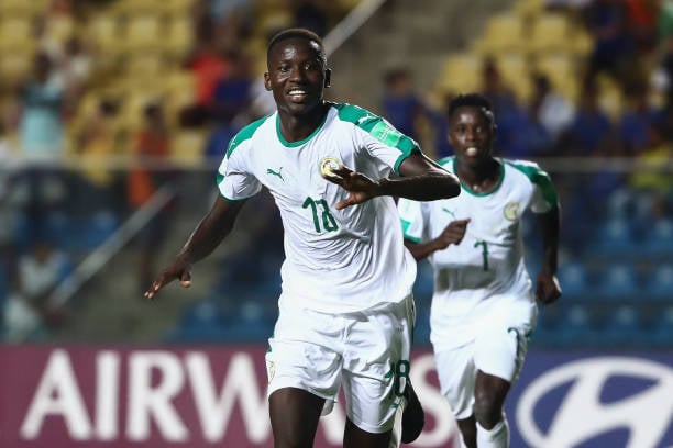 Exclu- Le FC Barcelone voudrait entamer une discussion avec Génération Foot pour Pape Matar Sarr ! - wiwsport VITORIA, BRAZIL - OCTOBER 30: Pape Sarr of Senegal celebrates a scored goal during the FIFA U-17 Men's World Cup Brazil 2019 group match Netherlands and Senegal at at Estadio Kleber Andrade Stadium on October 30, 2019 in Vitoria, Brazil. (Photo by Bruna Prado - FIFA/FIFA via Getty Images)