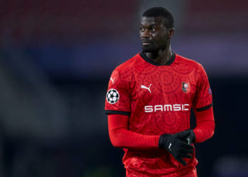 RENNES, FRANCE - DECEMBER 08: M'Baye Niang of Stade Rennais looks on during the UEFA Champions League Group E stage match between Stade Rennais and Sevilla FC at Roazhon Park on December 08, 2020 in Rennes, France. (Photo by Mateo Villalba/Quality Sport Images/Getty Images)