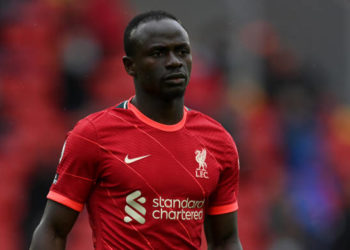 LIVERPOOL, ENGLAND - MAY 23: Sadio Mané of Liverpool during the Premier League match between Liverpool and Crystal Palace at Anfield on May 23, 2021 in Liverpool, England. (Photo by Gareth Copley/Getty Images)