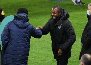 Jean-Louis GARCIA head coach of Nancy and Omar DAF head coach of Sochaux during the Ligue 2 BKT match between Sochaux and Nancy at Stade Auguste Bonal on December 5, 2020 in Montbeliard, France. (Photo by Sebastien Bozon/Icon Sport via Getty Images)