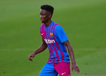 Moussa N'Diaye of FC Barcelona during the friendly match between FC Barcelona and Nastic de Tarragona played at Johan Cruyff Stadium on July 21, 2021 in Barcelona, Spain. (Photo by Pressinphoto / Icon Sport)