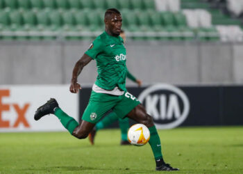 RAZGRAD, BULGARIA - NOVEMBER 05: Stephane Badji of PFC Ludogorets in action during the UEFA Europa League Group J stage match between PFC Ludogorets Razgrad and Tottenham Hotspur at Ludogorets Arena on November 5, 2020 in Razgrad, Bulgaria. (Photo by Srdjan Stevanovic/Getty Images)