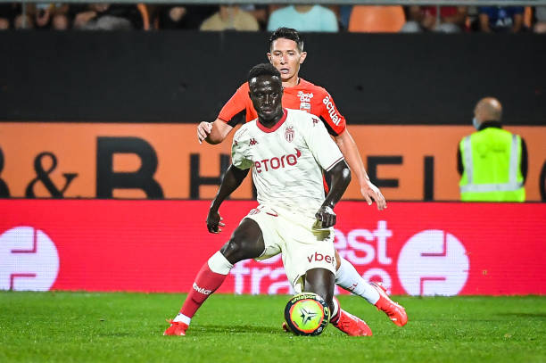 Ligue Europa - L'AS Monaco dans le groupe B avec la Real Sociedad, le PSV et le Sturm Graz - wiwsport Krepin DIATTA of Monaco and Laurent ABERGEL of Lorient durnig the Ligue 1 Uber Eats match between Lorient and Monaco at Stade du Moustoir on August 13, 2021 in Lorient, France. (Photo by Matthieu Mirville/Icon Sport via Getty Images)