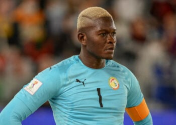 MOSCOW, RUSSIA - AUGUST 22: Al Seyni Ndiaye of Senegal reacts during the FIFA Beach Soccer World Cup 2021 group D match between Portugal and Senegal at Luzhniki Beach Soccer Stadium on August 22, 2021 in Moscow, Russia. (Photo by Octavio Passos - FIFA/FIFA via Getty Images)