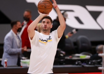 Jun 10, 2021; Salt Lake City, Utah, USA; Utah Jazz forward Georges Niang (31) shoots the ball before the game against the LA Clippers during game two in the second round of the 2021 NBA Playoffs at Vivint Arena. Mandatory Credit: Chris Nicoll-USA TODAY Sports