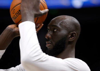 SALT LAKE CITY, UT -FEBRUARY 09:  Tacko Fall #99 of the Boston Celtics warms up before the game against the Utah Jazz on February 09, 2021 at vivint.SmartHome Arena  in Salt Lake City, Utah. NOTE TO USER: User expressly acknowledges and agrees that, by downloading and or using this Photograph, User is consenting to the terms and conditions of the Getty Images License Agreement. Mandatory Copyright Notice: Copyright 2021 NBAE (Photo by Jeff Swinger/NBAE via Getty Images)