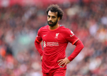 LIVERPOOL, ENGLAND - AUGUST 21: Mohamed Salah of Liverpool  during the Premier League match between Liverpool  and  Burnley at Anfield on August 21, 2021 in Liverpool, England. (Photo by Catherine Ivill/Getty Images)