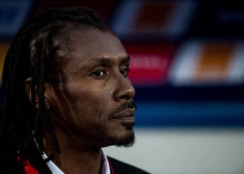 CAIRO, EGYPT - JUNE 23: Aliou Cisse of Senegal looks on during the 2019 Africa Cup of Nations Group C match between Senegal and Tanzania at 30 June Stadium on June 23, 2019 in Cairo, Egypt. (Photo by Sebastian Frej/MB Media/Getty Images)