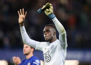 LONDON, ENGLAND - JANUARY 02: Chelsea goalkeeper Edouard Mendy grits his teeth during the Premier League match between Chelsea  and  Liverpool at Stamford Bridge on January 2, 2022 in London, England. (Photo by Charlotte Wilson/Offside/Offside via Getty Images)
