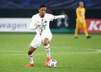 VALENCIENNES, FRANCE - DECEMBER 19: Abdou Diallo of PSG during the French Cup match between Entente Feignes-Aulnoye and Paris Saint-Germain (PSG) at Stade du Hainaut on December 19, 2021 in Valenciennes, France. (Photo by John Berry/Getty Images )