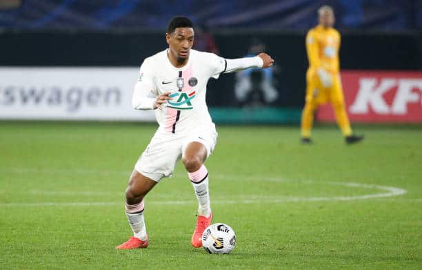 VALENCIENNES, FRANCE - DECEMBER 19: Abdou Diallo of PSG during the French Cup match between Entente Feignes-Aulnoye and Paris Saint-Germain (PSG) at Stade du Hainaut on December 19, 2021 in Valenciennes, France. (Photo by John Berry/Getty Images )