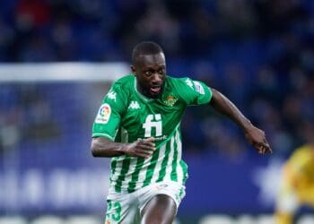 BARCELONA, SPAIN - JANUARY 21: Youssouf Sabaly of Real Betis runs during the LaLiga Santander match between RCD Espanyol and Real Betis at RCDE Stadium on January 21, 2022 in Barcelona, Spain. (Photo by Alex Caparros/Getty Images)