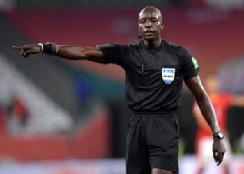 Mandatory Credit: Photo by NOUSHAD THEKKAYIL/EPA-EFE/Shutterstock (11755505o)
Referee Maguette Ndiaye gestures during the 3rd place match between Al Ahly SC and SE Palmeiras at the FIFA Club World Cup in Al Rayyan, Qatar, 11 February 2021.
FIFA Club World Cup Al Ahly SC vs SE Palmeiras, Al Rayyan, Qatar - 11 Feb 2021