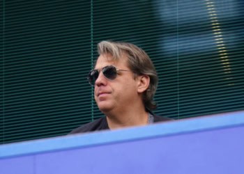 Chelsea owner Todd Boehly (right) in the stands before the Premier League match at Stamford Bridge, London. Picture date: Saturday May 7, 2022. (Photo by Adam Davy/PA Images via Getty Images)