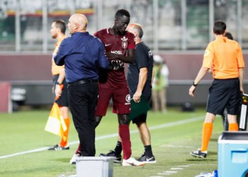Frederic Antonetti coach of Metz and Ibrahima Niane of Metz during the French Ligue 2 match between Metz and Orleans at Stade Saint-Symphorien on August 3, 2018 in Metz, France. (Photo by Fred Marvaux/Icon Sport via Getty Images)