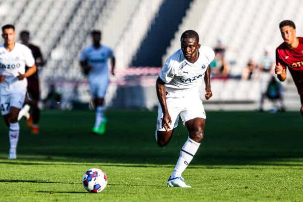 Mercato - Rester à Marseille, la priorité de Bamba Dieng ! - wiwsport Bamba DIENG of Marseille during the friendly match between Marseille and Norwich on July 16, 2022 in Fos-sur-Mer, France. (Photo by Johnny Fidelin/Icon Sport via Getty Images)