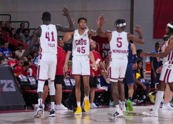 LAS VEGAS, NV - JULY 10: The Cleveland Cavaliers celebrate against the Denver Nuggets during the 2022 NBA Summer League on July 10, 2022 at the Cox Pavilion in Las Vegas, Nevada NOTE TO USER: User expressly acknowledges and agrees that, by downloading and/or using this Photograph, user is consenting to the terms and conditions of the Getty Images License Agreement. Mandatory Copyright Notice: Copyright 2022 NBAE (Photo by Bart Young/NBAE via Getty Images)