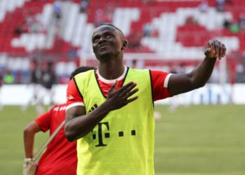 MUNICH, GERMANY - JULY 16: Sadio Mane of Bayern Muenchen  during the team presentation of FC Bayern München at Allianz Arena on July 16, 2022 in Munich, Germany. (Photo by Stefan Matzke - sampics/Corbis via Getty Images)