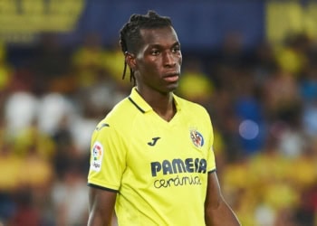 VILLARREAL, SPAIN - AUGUST 18: Nicolas Jackson of Villarreal CF looks on during the UEFA Europa Conference League 2022/23 Play-Off First Leg match between Villarreal CF and Hajduk Split at Estadio de la Ceramica on August 18, 2022 in Villarreal, Spain. (Photo by Maria Jose Segovia/DeFodi Images via Getty Images)