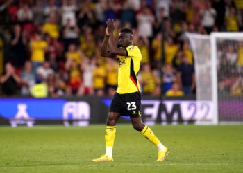 Watford's Ismaila Sarr applauds the fans after being substituted off during the Sky Bet Championship match at Vicarage Road, Watford. Picture date: Friday August 12, 2022. (Photo by John Walton/PA Images via Getty Images)