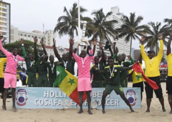 Senegal celebrates being crowned Champions  during 2022 Hollywoodbets COSAFA Beach Soccer  Final match between Senegal and Egypt at Durban Beach Arena on the 01 October 2022 © Sydney Mahlangu/BackpagePix