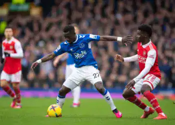 LIVERPOOL, ENGLAND - FEBRUARY 04: Idrissa Gana Gueye of Everton in action during the Premier League match between Everton FC and Arsenal FC at Goodison Park on February 04, 2023 in Liverpool, England. (Photo by Emma Simpson - Everton FC/Everton FC via Getty Images)