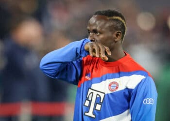 MUNICH, GERMANY - APRIL 04: Sadio Mane of Bayern Muenchen warming up before the DFB Cup quarterfinal match between FC Bayern München and SC Freiburg at Allianz Arena on April 04, 2023 in Munich, Germany. (Photo by Stefan Matzke - sampics/Getty Images)