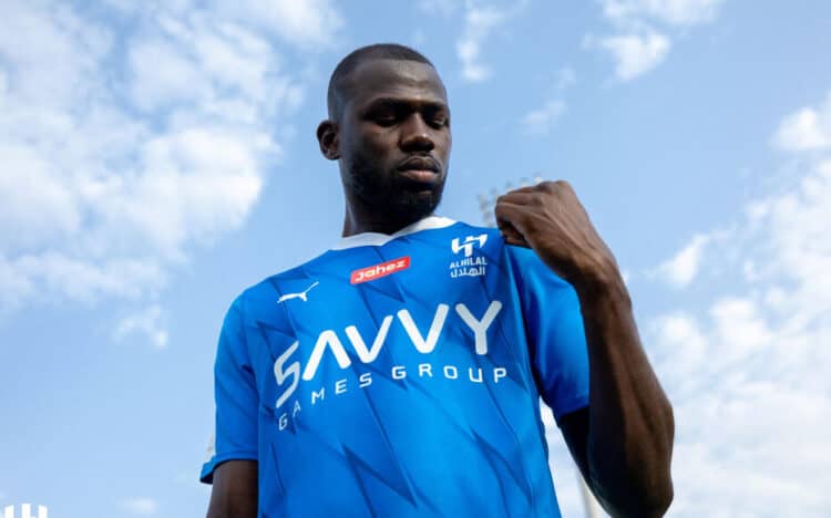Chelsea's Senegal defender Kalidou Koulibaly poses after being signed by Al Hilal club with Saudi Pro League, at the club's headquarters in Riyadh, Saudi Arabia, June 25, 2023. Al Hilal Club Media Officer//Handout via REUTERS ATTENTION EDITORS - THIS PICTURE WAS PROVIDED BY A THIRD PARTY. NO ARCHIVE NO RESALE. MANDATORY CREDIT