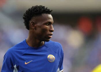 CHICAGO, ILLINOIS - AUGUST 2: Nicolas Jackson of Chelsea during the pre-season friendly match between Chelsea FC and Borussia Dortmund at Soldier Field on August 2, 2023 in Chicago, Illinois. (Photo by Matthew Ashton - AMA/Getty Images)