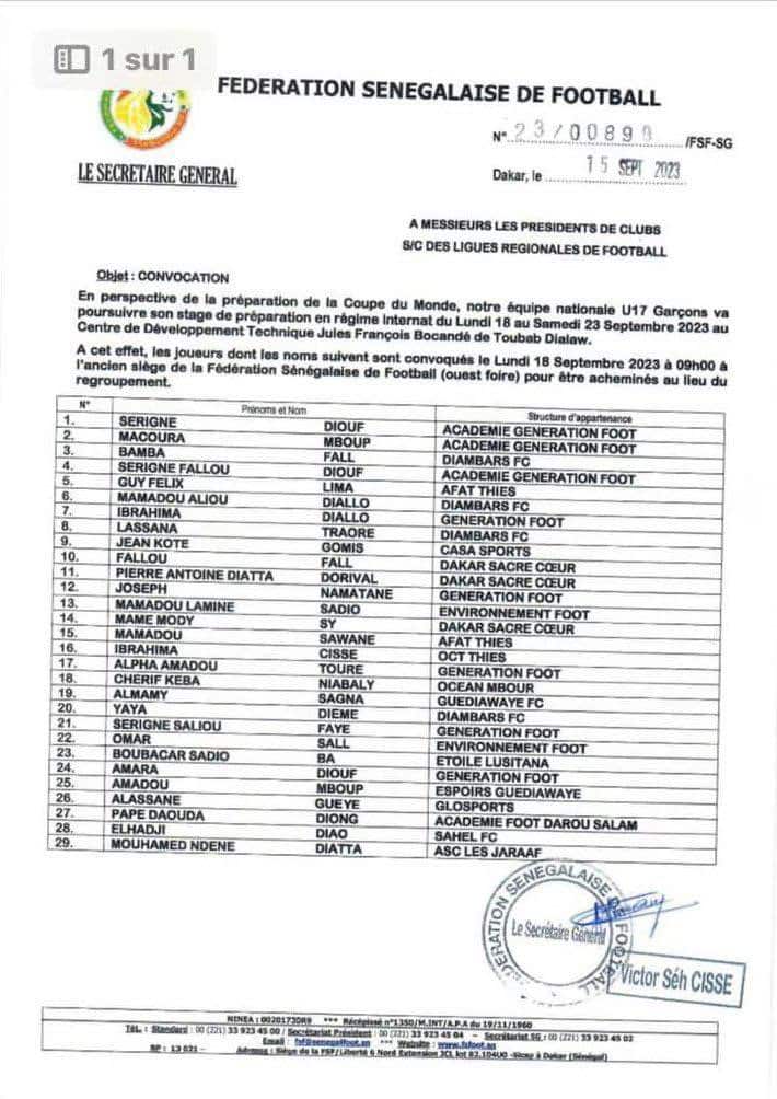 Mondial U17 : Le Sénégal en préparation avec 29 Lionceaux - wiwsport Mondial U17 : Le Sénégal en préparation avec 29 Lionceaux - wiwsport