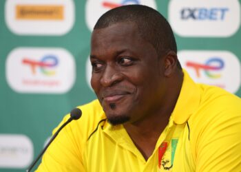 Guinea coach Kaba Diawara during the post match press conference after the 2021 Africa Cup of Nations Afcon Finals football match between Senegal and Guinea at Kouekong Stadium in Bafoussam, Cameroon on 14 January 2022 ©Shaun Roy/BackpagePix