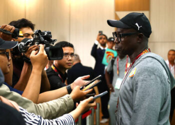 BANDUNG, JAVA, INDONESIA - NOVEMBER 11: Serigne
Dia, Manager of Senegal is interviewed following the FIFA U-17 World Cup Group D match between Argentina and Senegal at Si Jalak Harupat Stadium on November 11, 2023 in Bandung, Java, Indonesia. (Photo by Pakawich Damrongkiattisak - FIFA/FIFA via Getty Images)