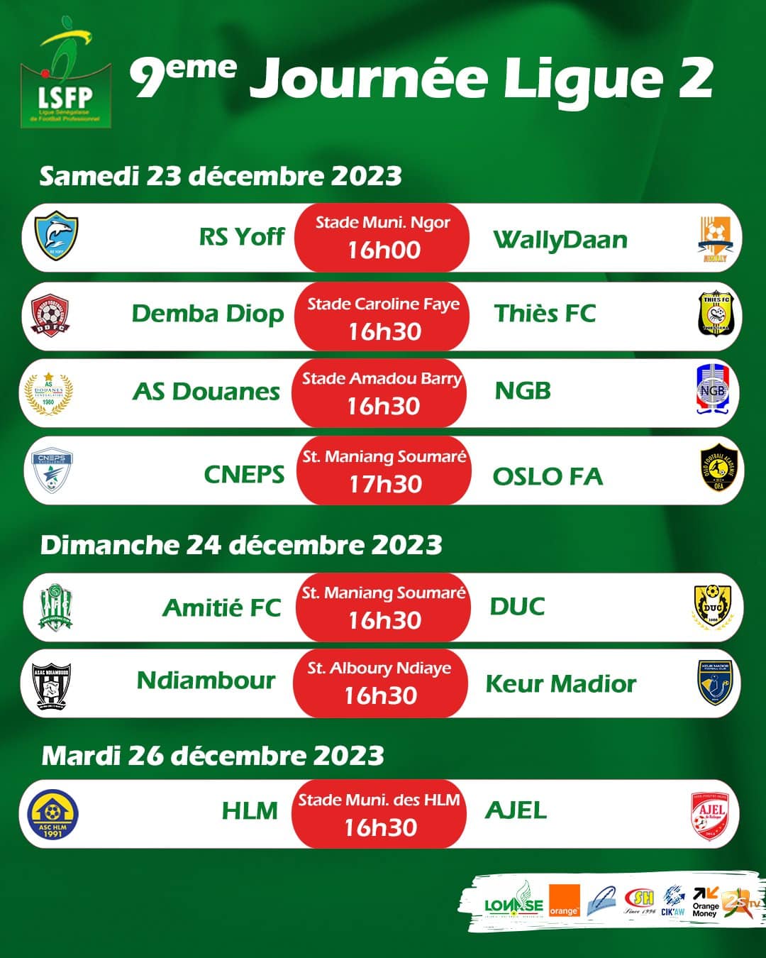 Ligue 2 - Programme (J9) : Un choc de haut de tableau, Douanes accueille Niarry Tally - wiwsport