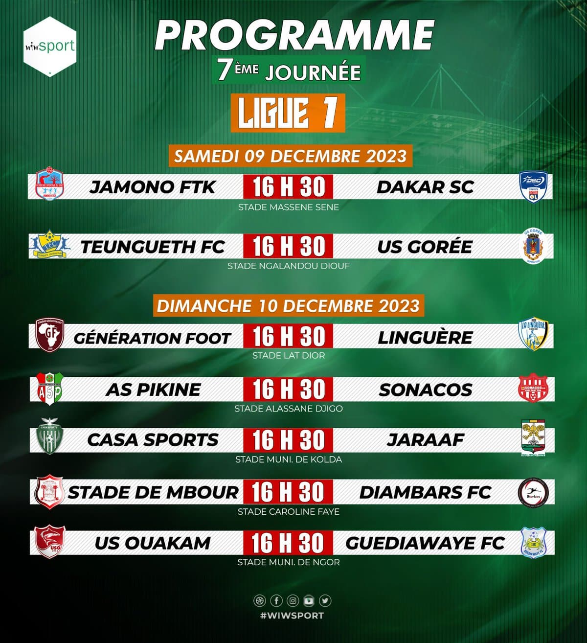 Ligue 1 - Programme (J7) : Un choc Casa-Jaraaf à Kolda, un derby Stade de Mbour - Diambars, Dakar Sacré Coeur à Fatick - wiwsport Ligue 1 - Programme (J7) : Un choc Casa-Jaraaf à Kolda, un derby Stade de Mbour - Diambars, Dakar Sacré Coeur à Fatick - wiwsport