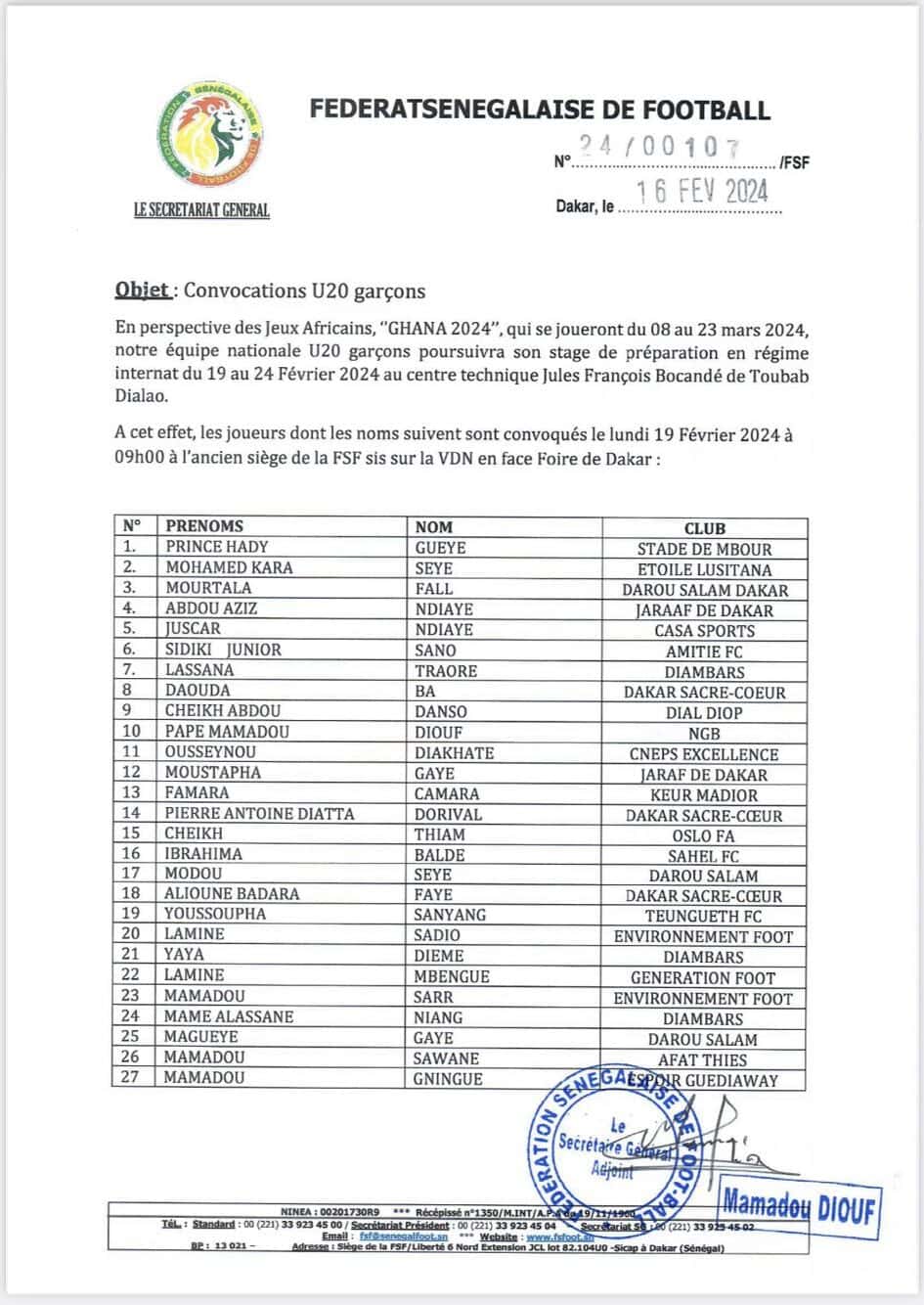 Jeux Africains 2024 : Troisième phase de préparation, des champions d'afrique U17 renforcent la sélection U20 - wiwsport Jeux Africains 2024 : Troisième phase de préparation, des champions d'afrique U17 renforcent la sélection U20 - wiwsport