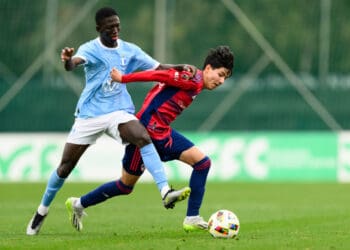 240208 Mamadou Diagne of Malmö FF and Alejandro Urzua of Dallas during the friendly football match between Dallas and Malmö FF on February 8, 2024 in Marbella. 
Photo: Mathilda Ahlberg / BILDBYRÅN / kod MA / MA0611