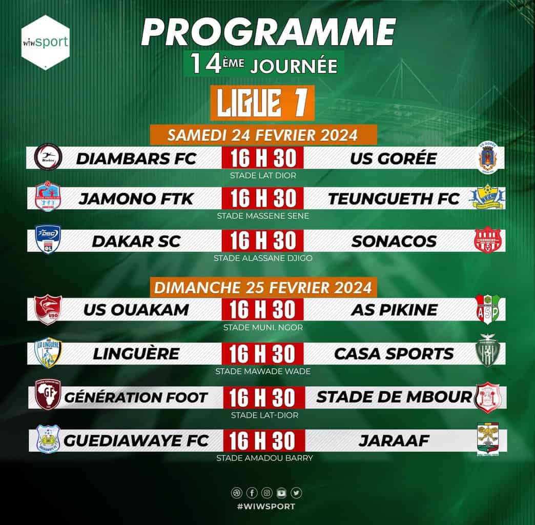 Programme Ligue 1 (J14) : Le voyage délicat de Jaraaf à Guediawaye, Ouakam en quête de revanche contre AS Pikine - wiwsport