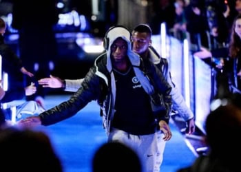 LONDON, ENGLAND - FEBRUARY 28: Nicolas Jackson of Chelsea interacts with fans as he arrives at the stadium prior to the Emirates FA Cup Fifth Round match between Chelsea and Leeds United at Stamford Bridge on February 28, 2024 in London, England. (Photo by Darren Walsh/Chelsea FC via Getty Images)