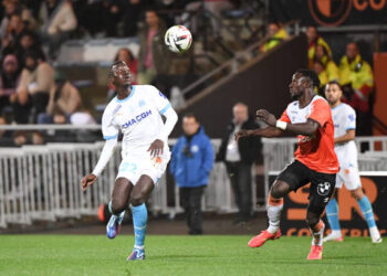 22 Pape GUEYE (om) during the Ligue 1 Uber Eats match between Football Club de Lorient and Olympique de Marseille at Stade Yves Allainmat on December 10, 2023 in Lorient, France. (Photo by Anthony Bibard/FEP/Icon Sport via Getty Images)