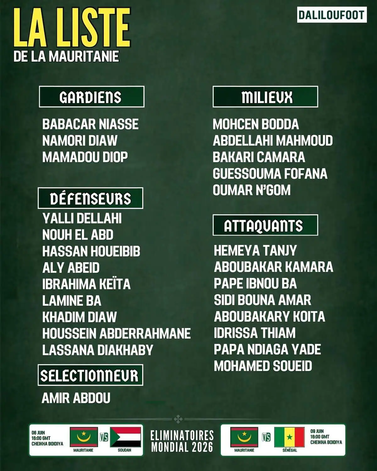 Qualifications Coupe du Monde 2026 : La Mauritanie dévoile sa liste de 26 joueurs pour affronter le Sénégal - wiwsport Qualifications Coupe du Monde 2026 : La Mauritanie dévoile sa liste de 26 joueurs pour affronter le Sénégal - wiwsport